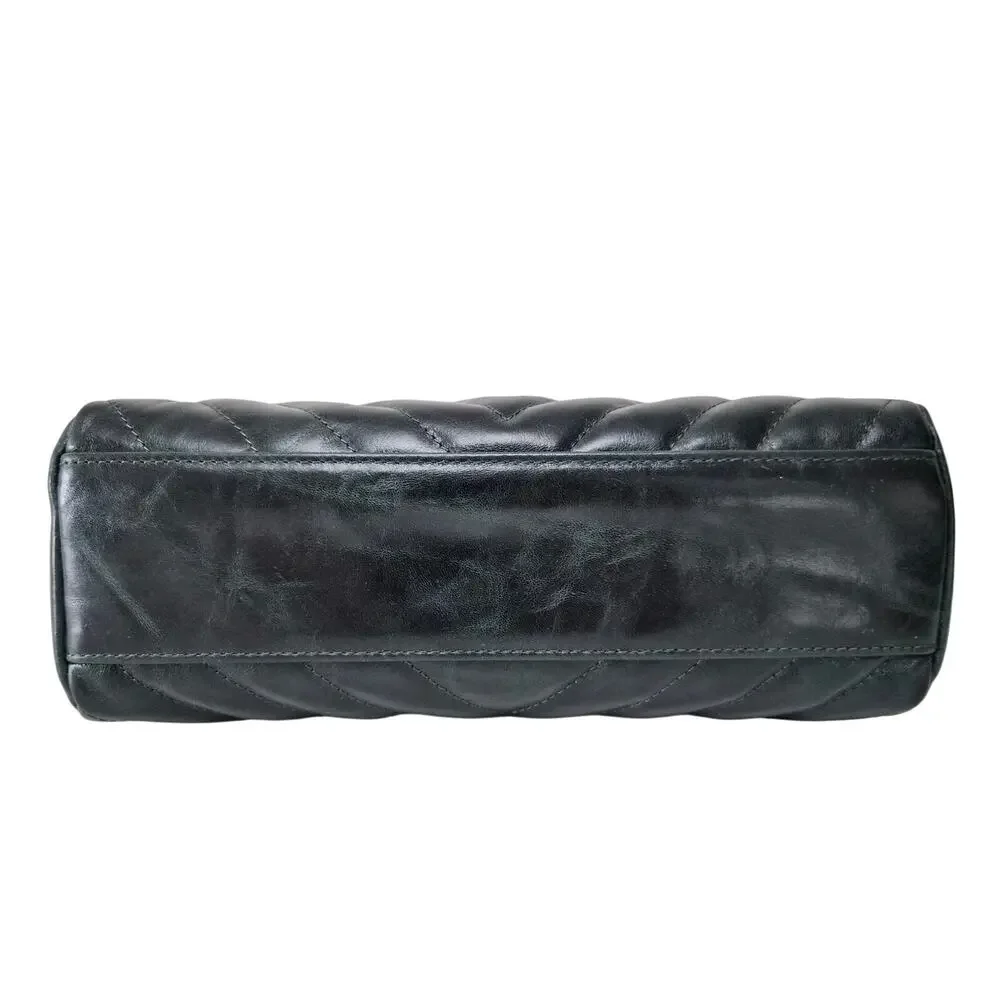 Chanel Dark Green Chevron Hampton Flap